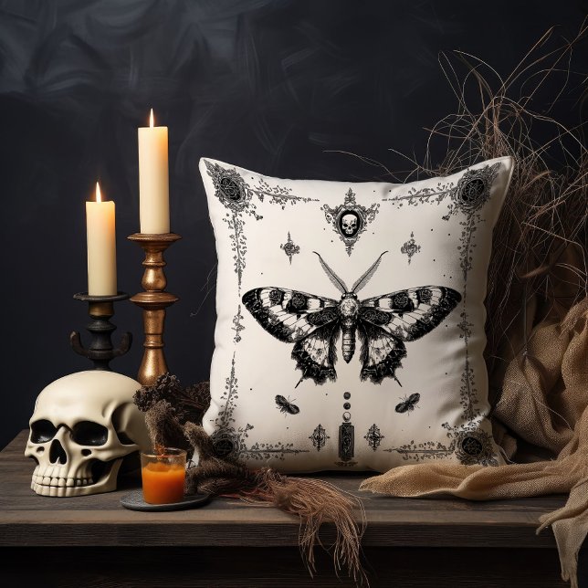 Monochrome Gothic Moth Throw Pillow (Creator Uploaded)