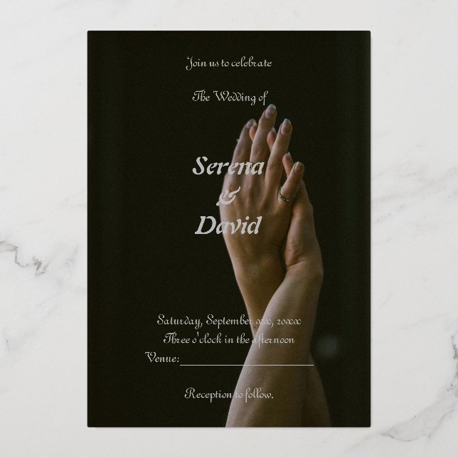 Monochrome Grace: Black, & Grey Wedding Invitation (Front)