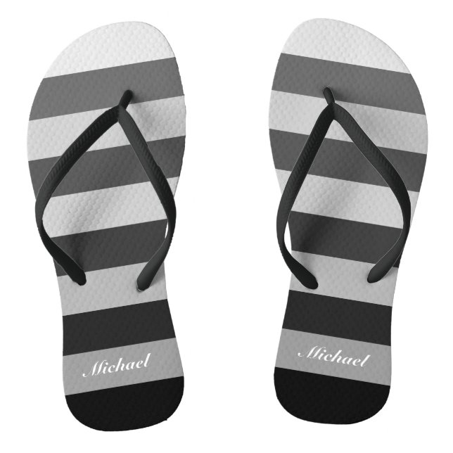 Monochrome Grey Block Stripes Pattern Flip Flops (Footbed)