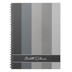 MONOCHROME GREY COLOR STRIPE LINE PATTERN NAME NOTEBOOK