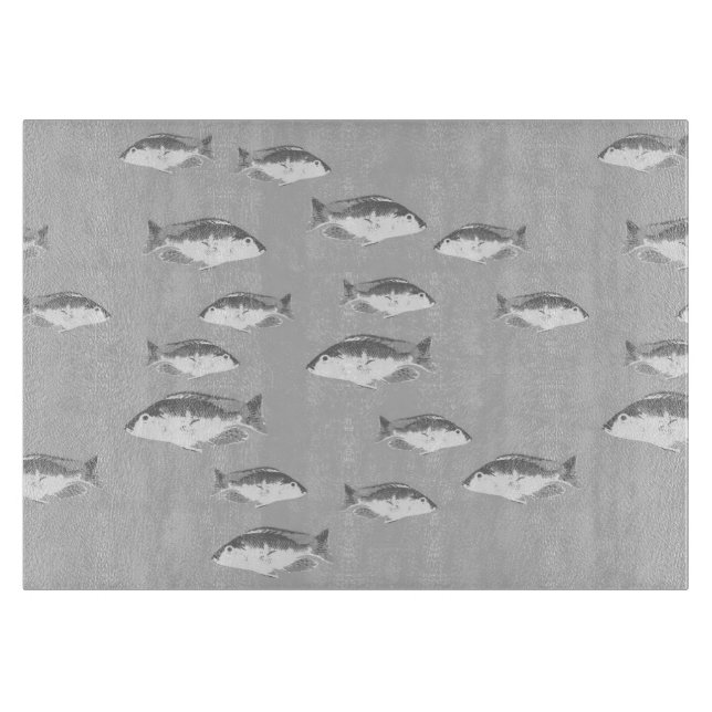 Monochrome grey fish cutting board (Front)