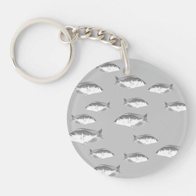 Monochrome grey fish keychain (Front)