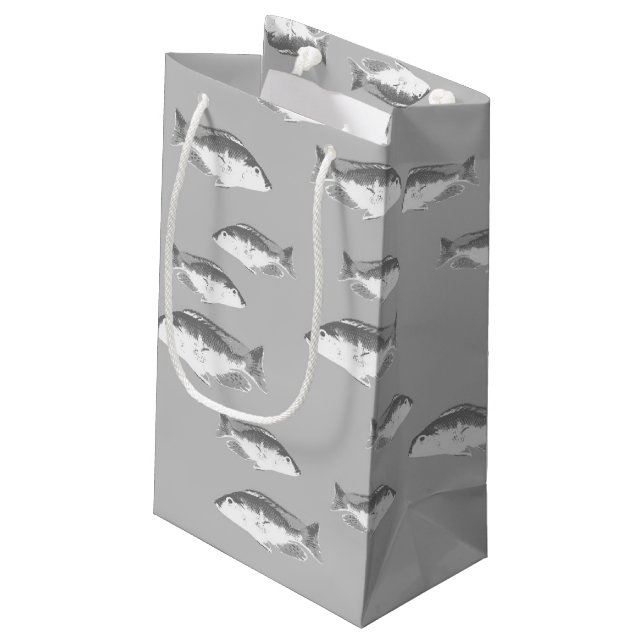 Monochrome grey fish small gift bag (Back Angled)