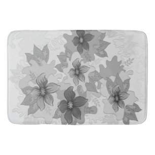 Monochrome Grey Hues Flowers  Bath Mat