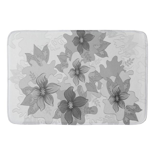 Monochrome Grey Hues Flowers  Bath Mat (Front)