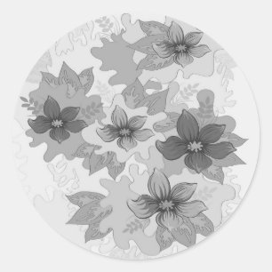 Monochrome Grey Hues Flowers  Classic Round Sticker