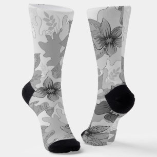 Monochrome Grey Hues Flowers  Socks