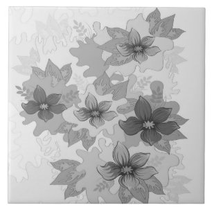 Monochrome Grey Hues Flowers  Tile