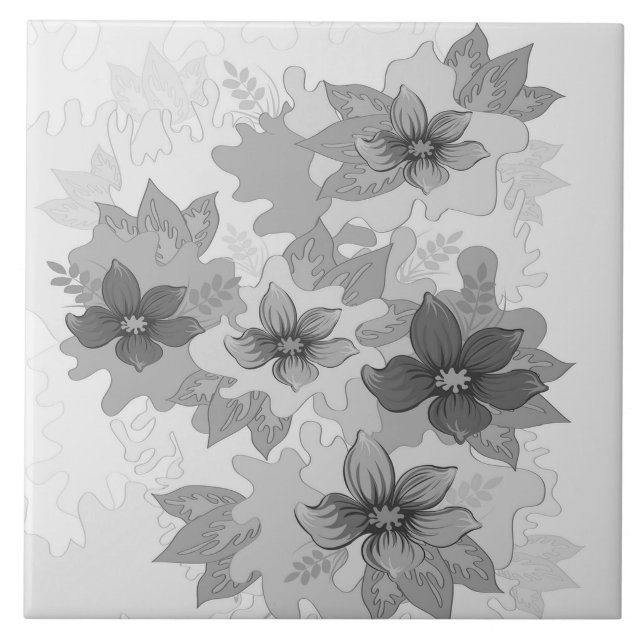 Monochrome Grey Hues Flowers  Tile (Front)