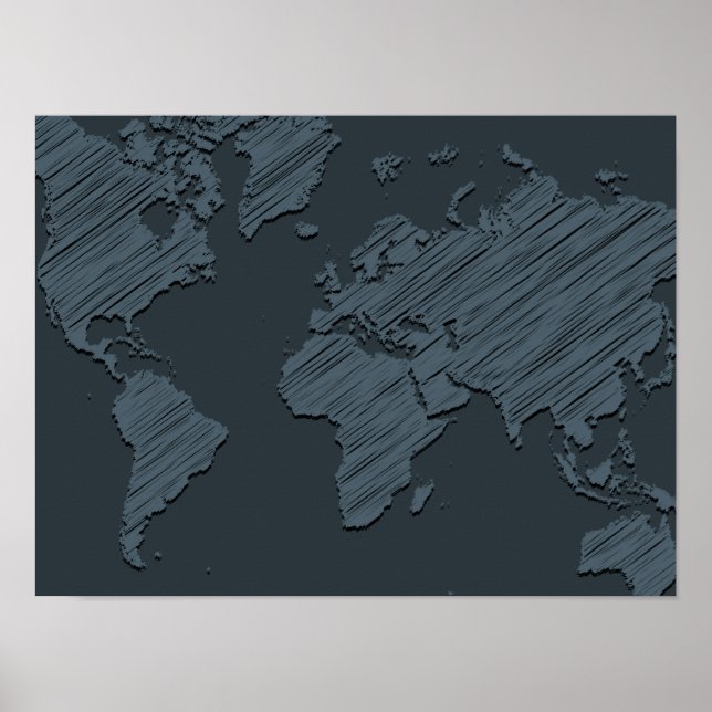 Monochrome Grey Minimalist World Map Poster (Front)