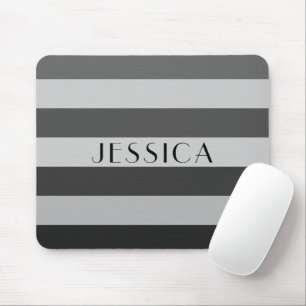 Monochrome Grey Striped Pattern Name Personalized Mouse Pad