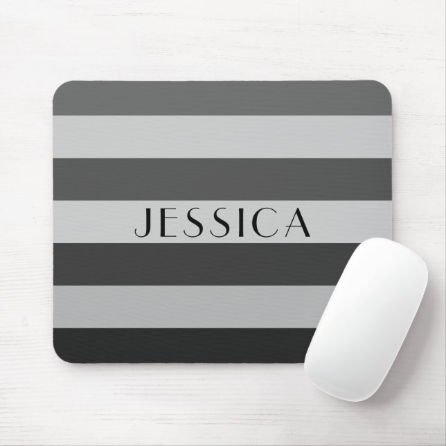 Monochrome Grey Striped Pattern Name Personalized Mouse Pad (With Mouse)