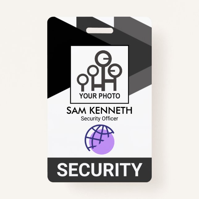 Monochrome Grey Triangles Security Staff Photo ID Badge (Front)
