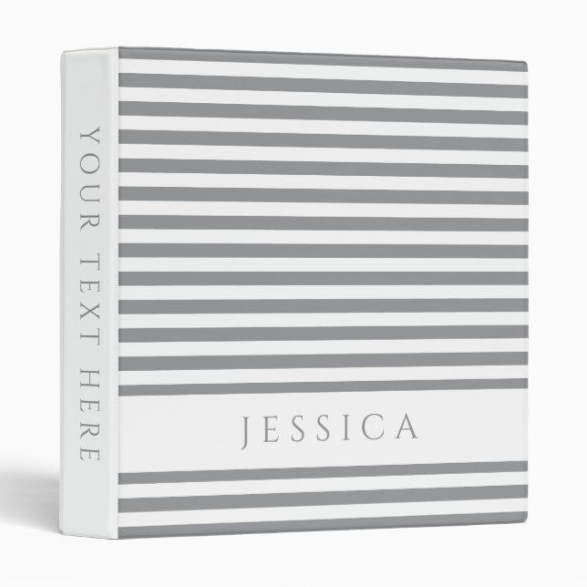 Monochrome Grey White Stripes Pattern Name Binder (Front/Spine)