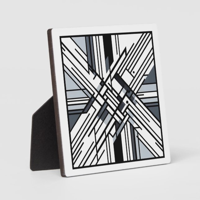 Monochrome Grid X – Abstract Geometric Line Art Plaque (Front)