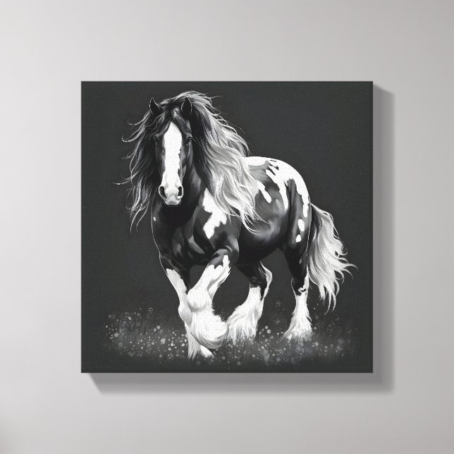 Monochrome Gypsy Cob Horse Canvas Print (Front)