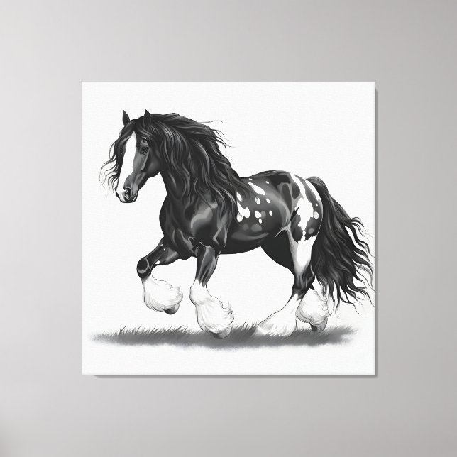 Monochrome Gypsy Vanner Horse Canvas Print (Front)