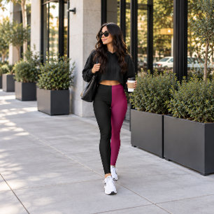 Monochrome Half Black Half Magenta Leggings