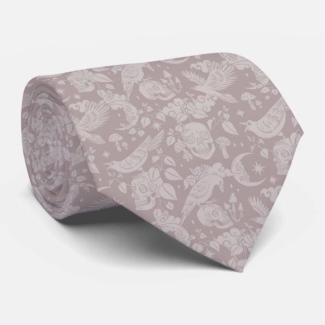 Monochrome Halloween Pattern Neck Tie (Rolled)