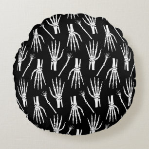 Monochrome Halloween seamless pattern with bones. Round Pillow