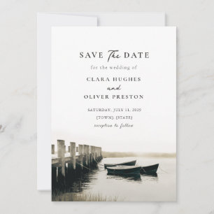 Monochrome Harbour Dock Cape Cod Serif Wedding  Save The Date