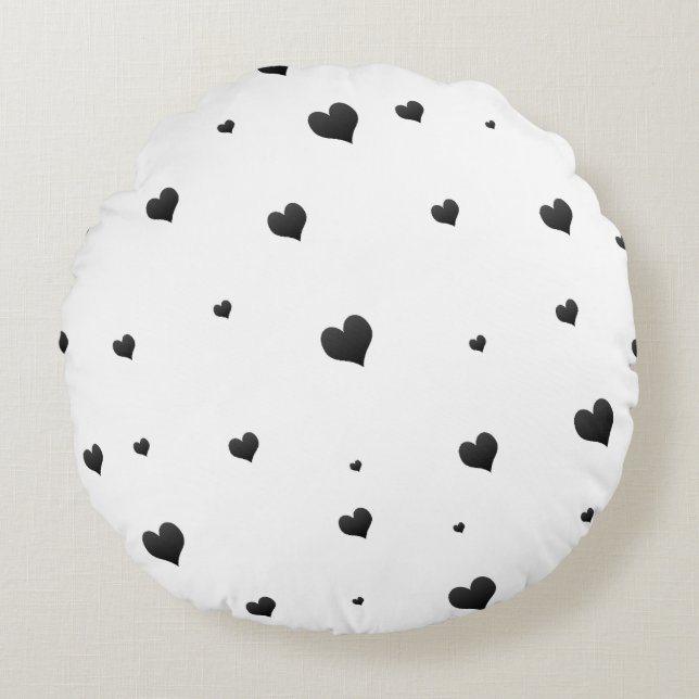 Monochrome Hearts Minimalist Love Round Polyester  Pillow (Front)