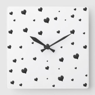 Monochrome Hearts Minimalist Love Square Wall Clock