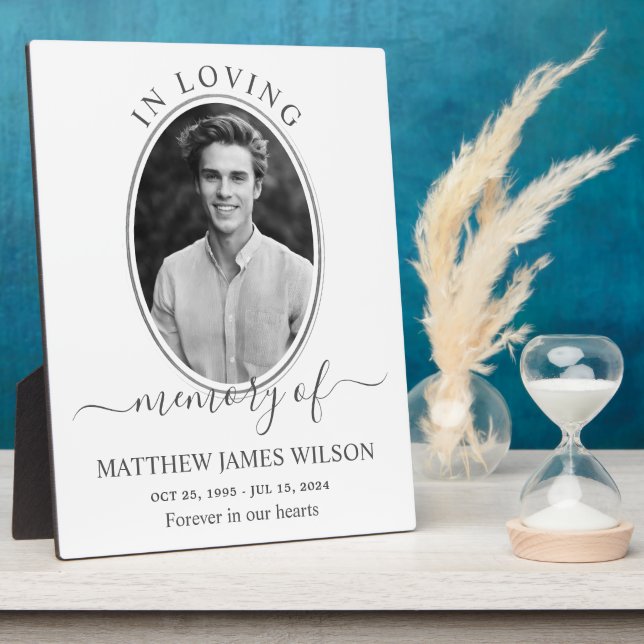 Monochrome In Loving Memory Memorial Funeral Photo Plaque (Side)