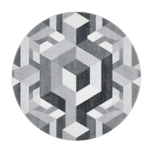 Monochrome Isometric Cube Pattern Cutting Board