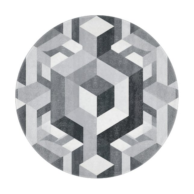 Monochrome Isometric Cube Pattern Cutting Board (Front)