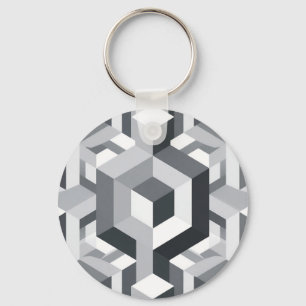 Monochrome Isometric Cube Pattern Keychain
