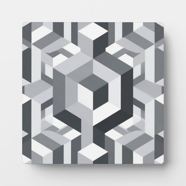 Monochrome Isometric Cube Pattern Plaque (Front)