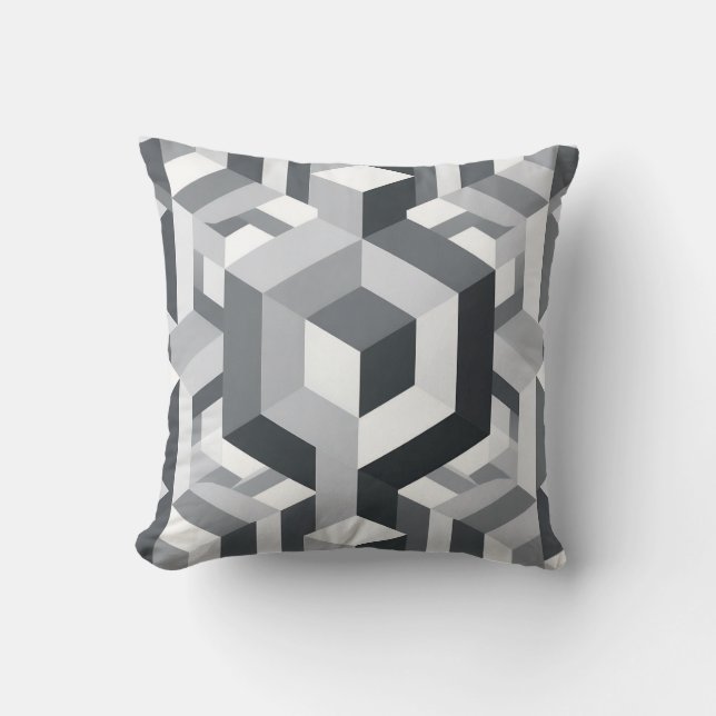Monochrome Isometric Cube Pattern Throw Pillow (Front)