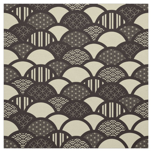 Monochrome Japanese geometric waves pattern Fabric (Swatch)