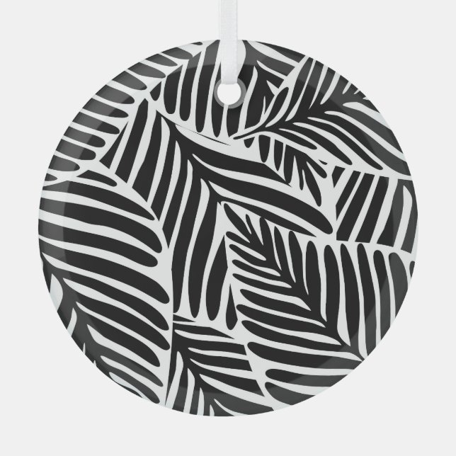 Monochrome Jungle Geometric Seamless Pattern Glass Ornament (Front)