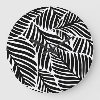 Monochrome Jungle Geometric Seamless Pattern Large Clock