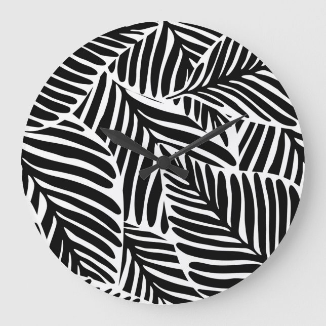 Monochrome Jungle Geometric Seamless Pattern Large Clock (Front)