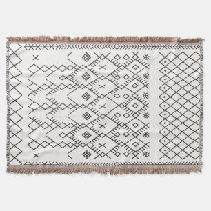 Monochrome Kilim: Moroccan Tribal Texture Art Throw Blanket