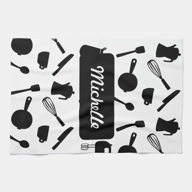 Monochrome kitchen utensils elegant design kitchen towel (Horizontal)