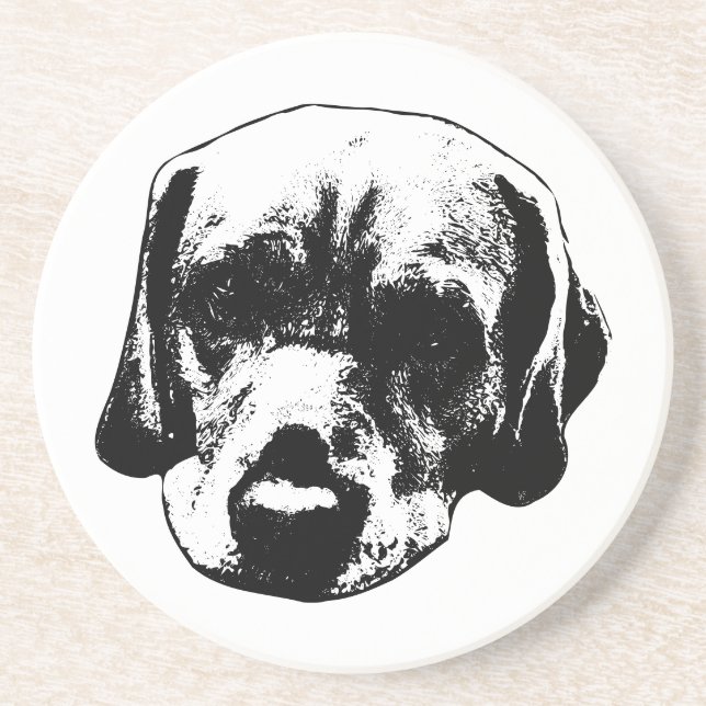  Monochrome Labrador Close‑Up Coaster (Front)