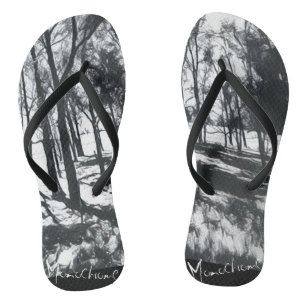 Monochrome Landscape Sketch Flip Flops