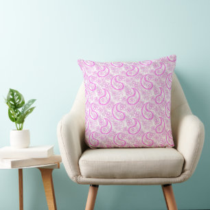 Monochrome lilac pink white paisley pattern. throw pillow