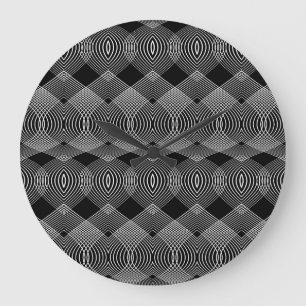 Monochrome Lines: Textured Abstract Design Large Clock