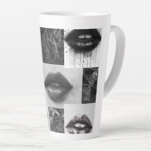 Monochrome Lips Latte Mug – Stylish Black & White  (Right Angle)