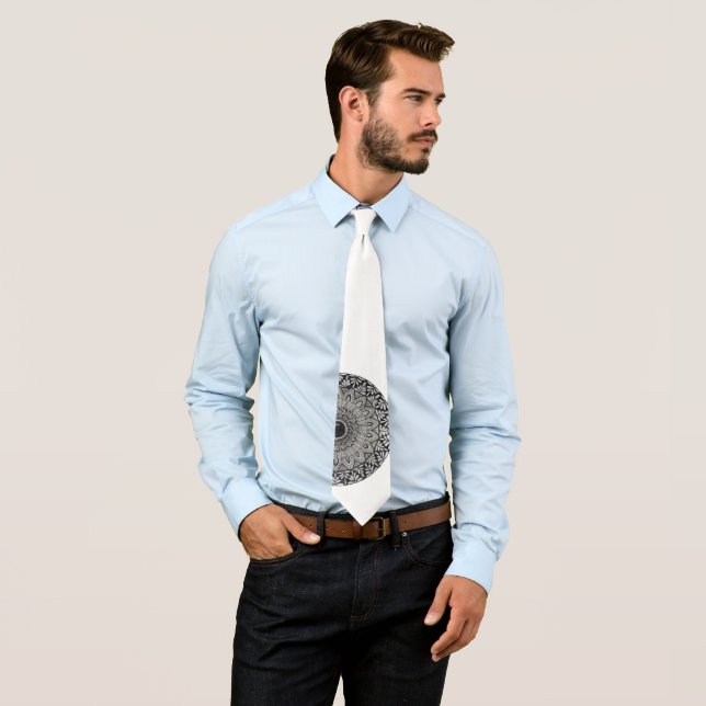 monochrome mandala art on a tie (In Situ)