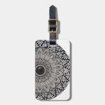 Monochrome mandala design luggage tag