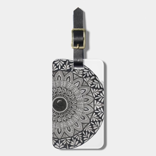 Monochrome mandala design luggage tag (Front Vertical)