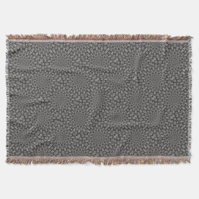 Monochrome Mandala Throw Blanket (Front)