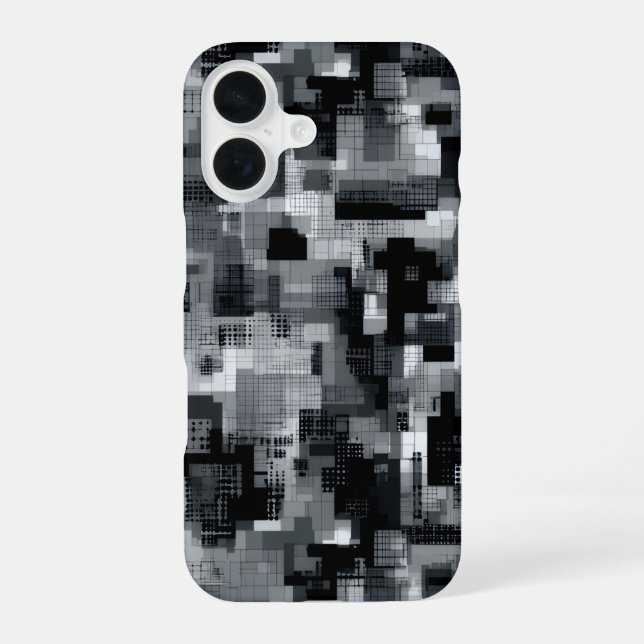 Monochrome Matrix Mosaic iPhone 16 Case (Back)