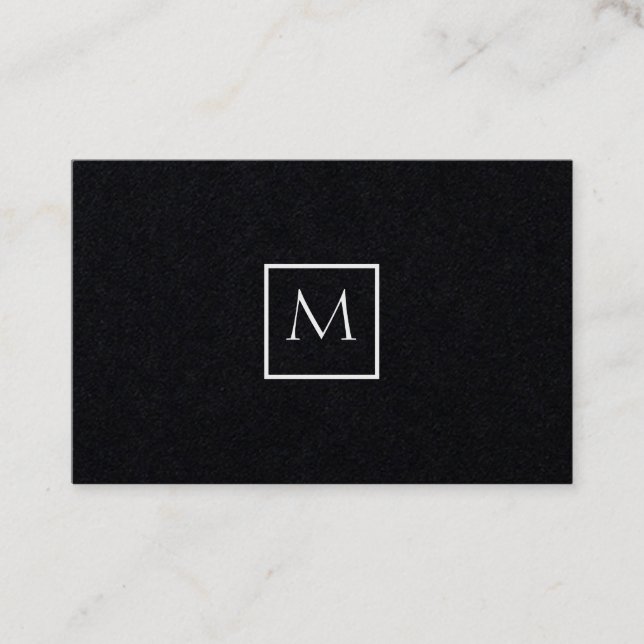 Monochrome Minimalist Rectangle Monogram Business Card (Front)